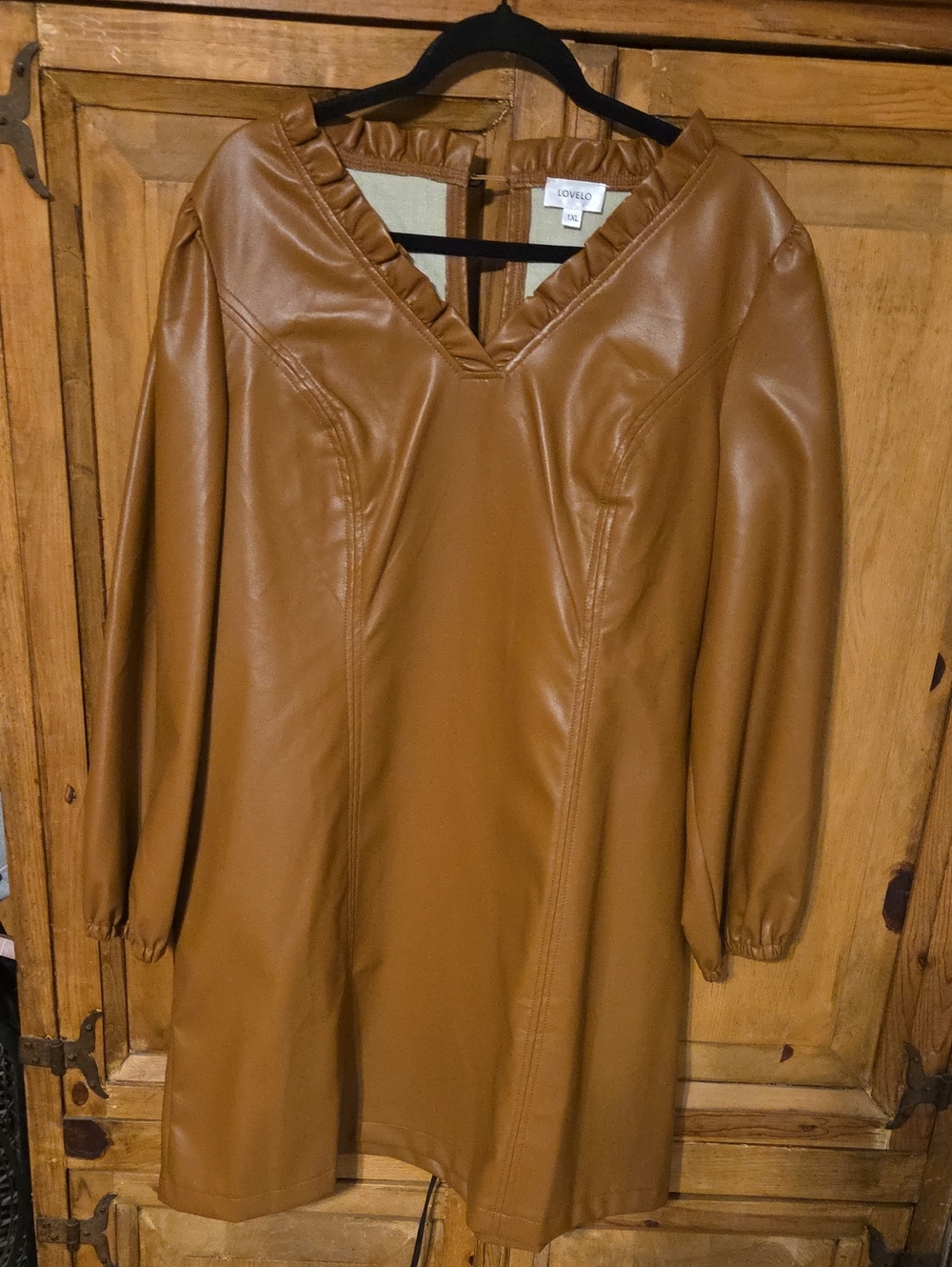 Love Faux Leather Midi Dress in Cognac Brown